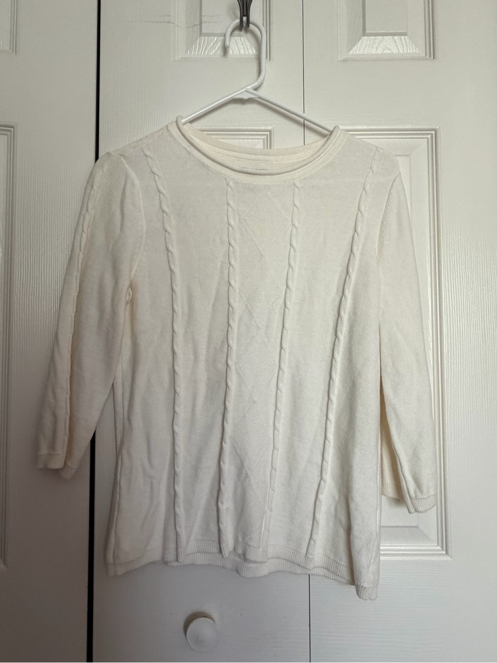 Kim Rogers Cream Cable-Panel Crewneck Sweater
